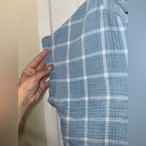 Lucky Brand Blue and White Plaid Short-Sleeve Cotton Top - Picture 5 of 6